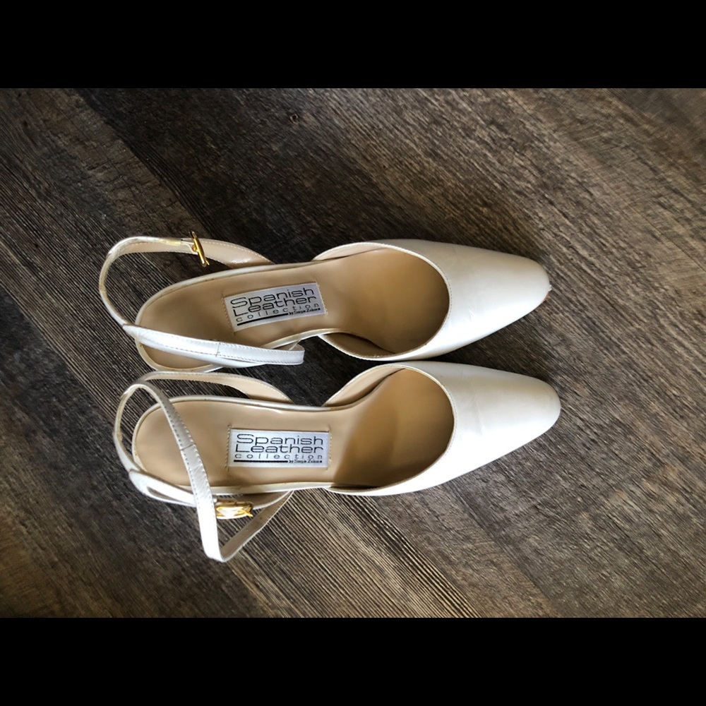 Pearl white shoes with ankle strap